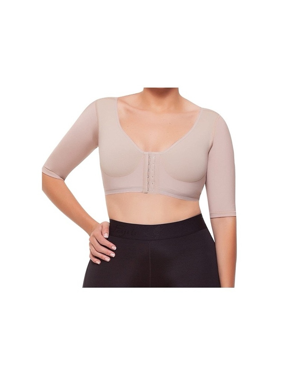 Front-Closure Shaping Bodysuit Top in Taupe